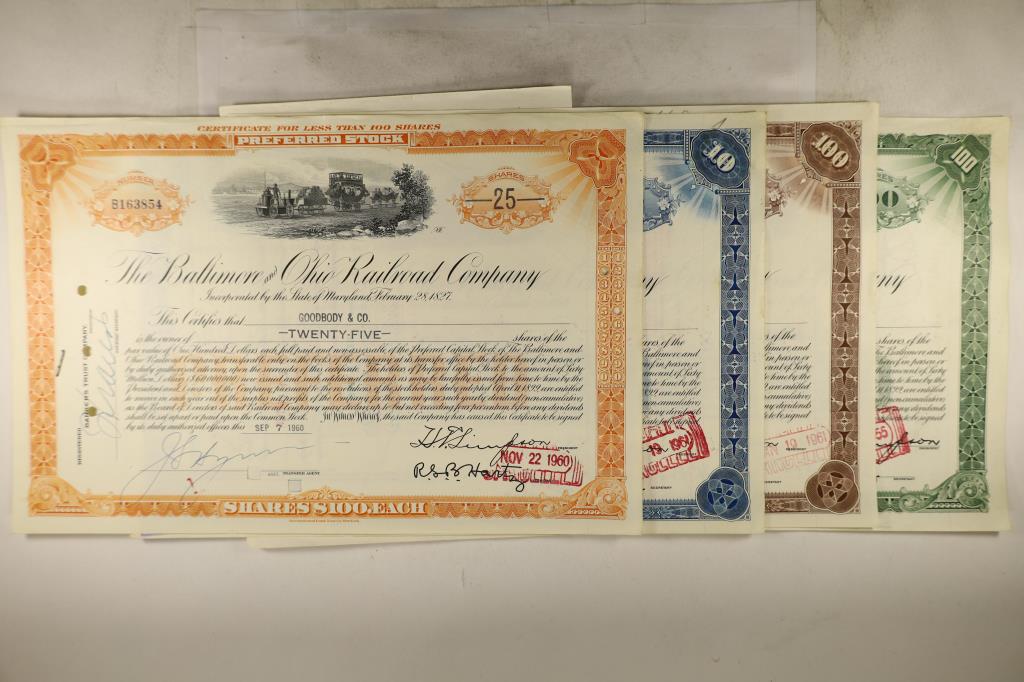 4 ASSORTED VINTAGE RAILROAD STOCK CERTIFICATES (1 of 5)