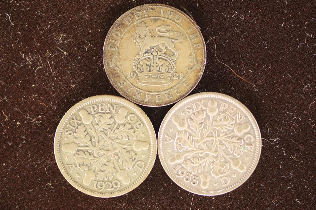 1921, 1929 & 1933 GREAT BRITAIN SILVER 6 PENCE: WATCH FOR OUR NEXT AUTION ON MONDAY MARCH 28TH, 2022 AT 7 PM EST