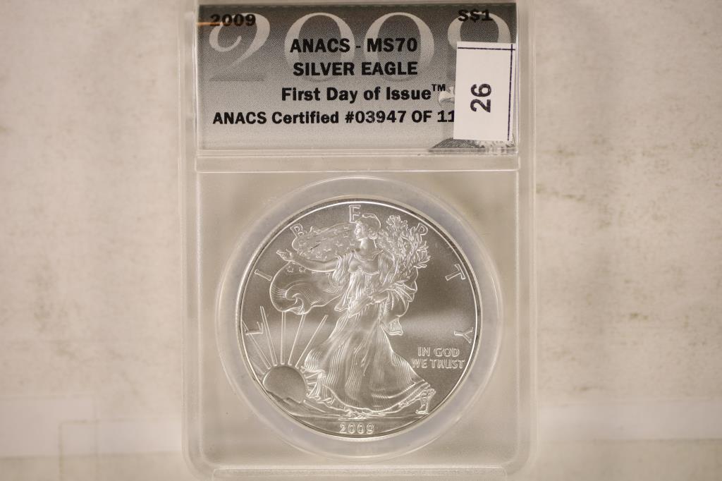 2009 AMERICAN SILVER EAGLE ANACS MS70 1ST DAY (1 of 2)