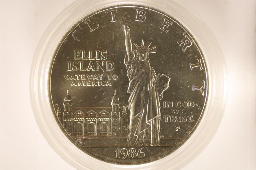 1986-P STATUE OF LIBERTY UNC SILVER DOLLAR: IN HARD PLASTIC CASE