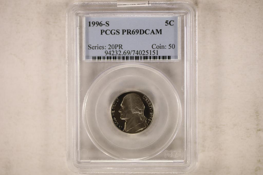 1996-S JEFFERSON NICKEL PCGS PR69 DCAM: WATCH FOR OUR NEXT AUTION ON MONDAY MARCH 28TH, 2022 AT 7 PM EST