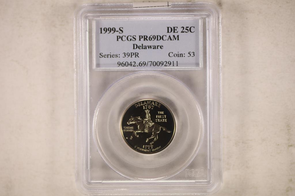 1999-S DELAWARE QUARTER PCGS PR69 DCAM: WATCH FOR OUR NEXT AUTION ON MONDAY MARCH 28TH, 2022 AT 7 PM EST