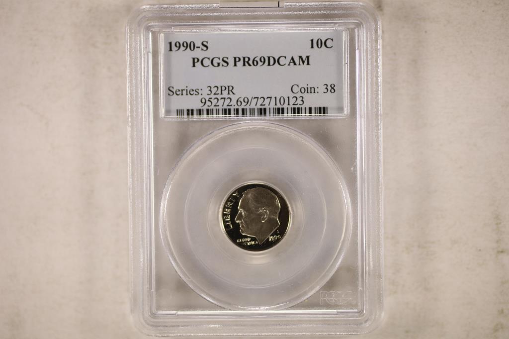 1990-S ROOSEVELT DIME PCGS PR69 DCAM: WATCH FOR OUR NEXT AUTION ON MONDAY MARCH 28TH, 2022 AT 7 PM EST