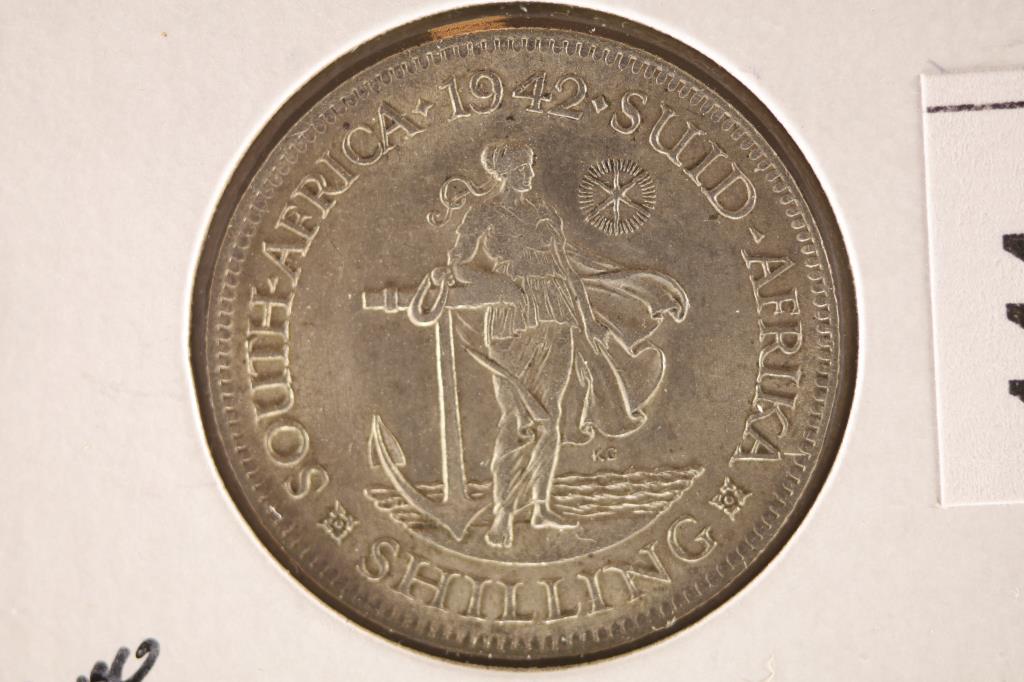 1942 SOUTH AFRICA SILVER SHILLING .1456 OZ. ASW: WATCH FOR OUR NEXT AUTION ON MONDAY MARCH 28TH, 2022 AT 7 PM EST