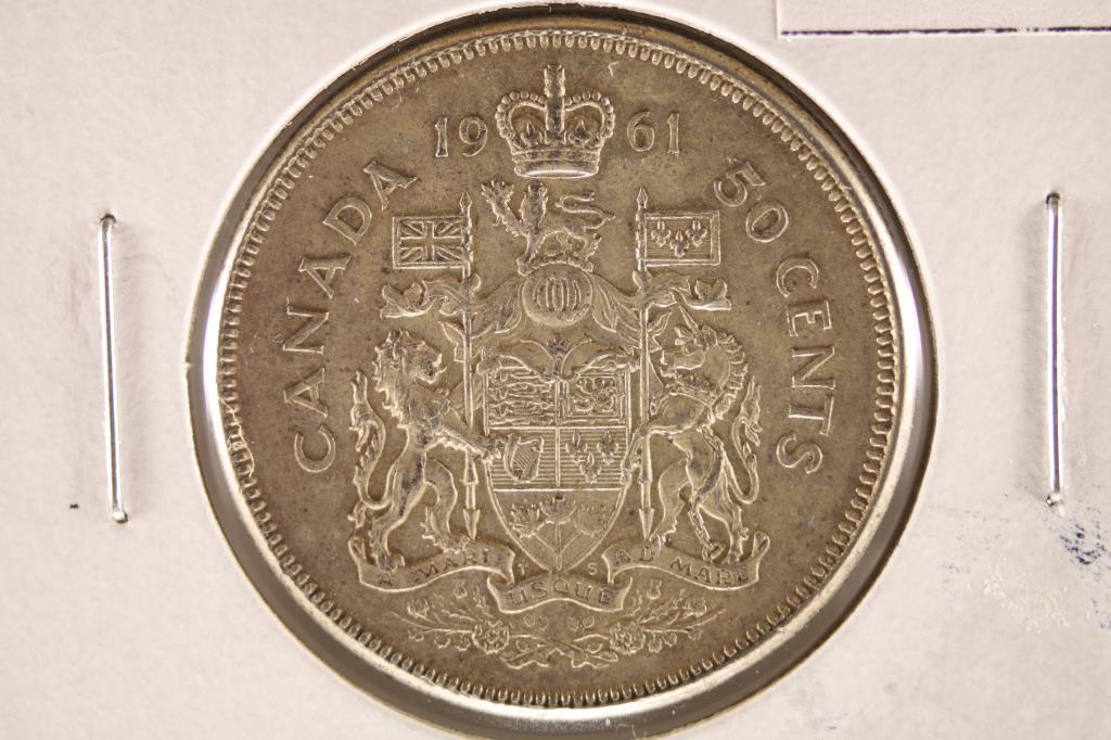 1961 CANADA SILVER 50 CENTS AU/UNC: WATCH FOR OUR NEXT AUTION ON MONDAY MARCH 28TH, 2022 AT 7 PM EST