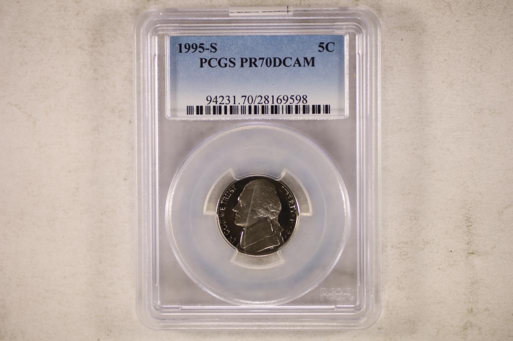 1995-S JEFFERSON NICKEL PCGS PR70 DCAM: WATCH FOR OUR NEXT AUTION ON MONDAY MARCH 28TH, 2022 AT 7 PM EST