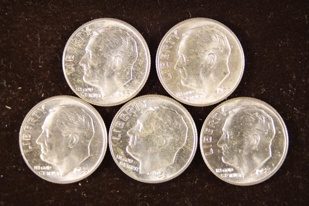 5-1953 SILVER ROOSEVELT DIMES BRILLIANT UNC (1 of 2)