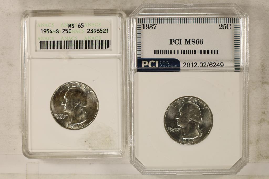 2 WASHINGTON SILVER QUARTERS: 1937 MS66 AND (1 of 2)