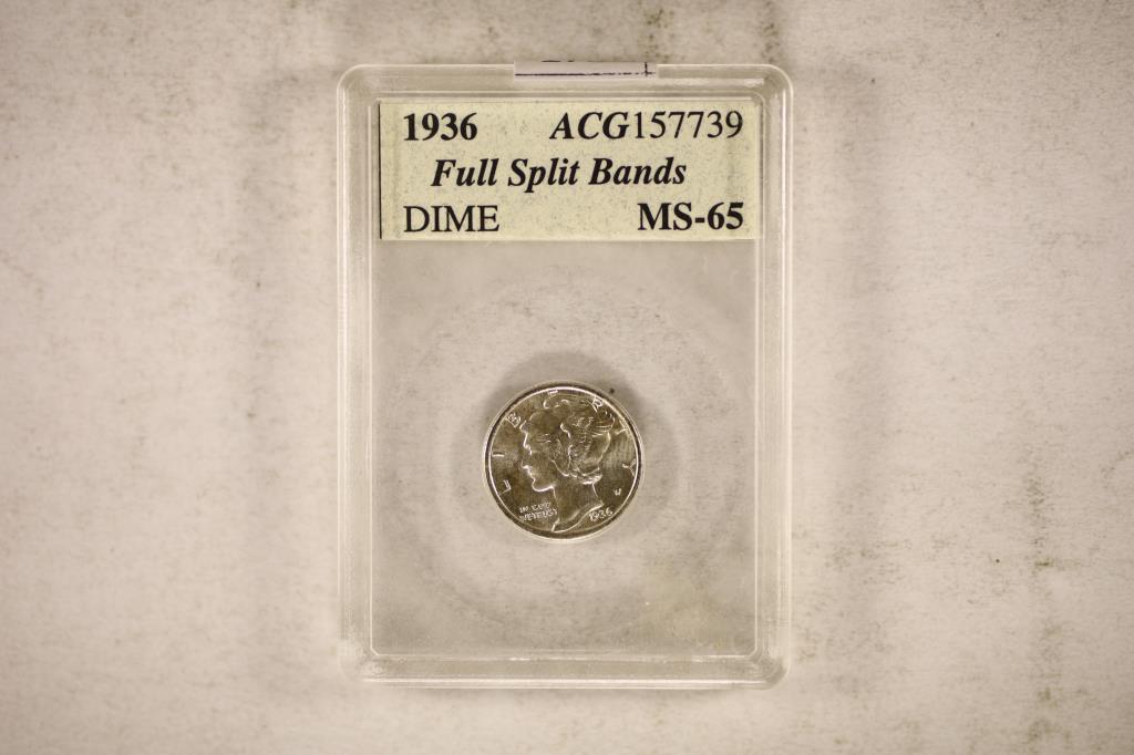 1936 SILVER MERCURY DIME FULL SPLIT BANDS MS65 (1 of 2)