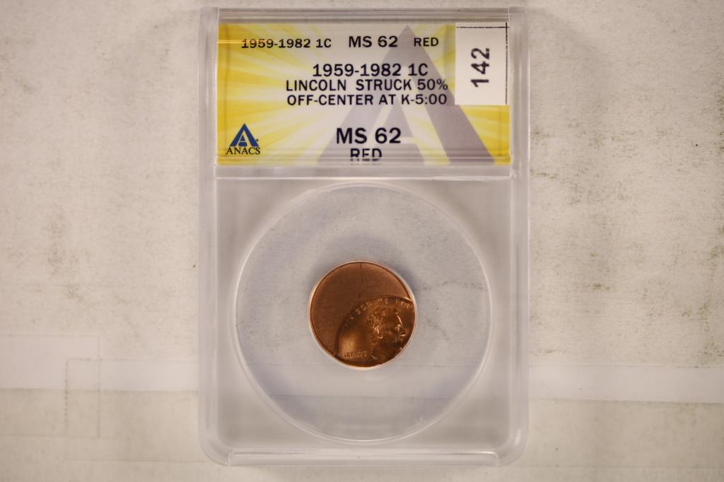 ERROR 1959-1982 LINCOLN CENT ANACS MS62 RED (1 of 2)