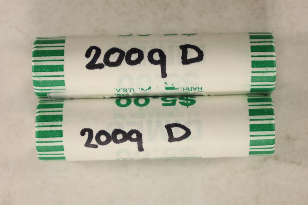 2-$5 ROLLS OF 2009-D ROOSEVELT DIMES BRILLIANT UNC: WATCH FOR OUR NEXT AUCTION ON MON. APRIL 11TH. 2022 AT 7 PM EST
