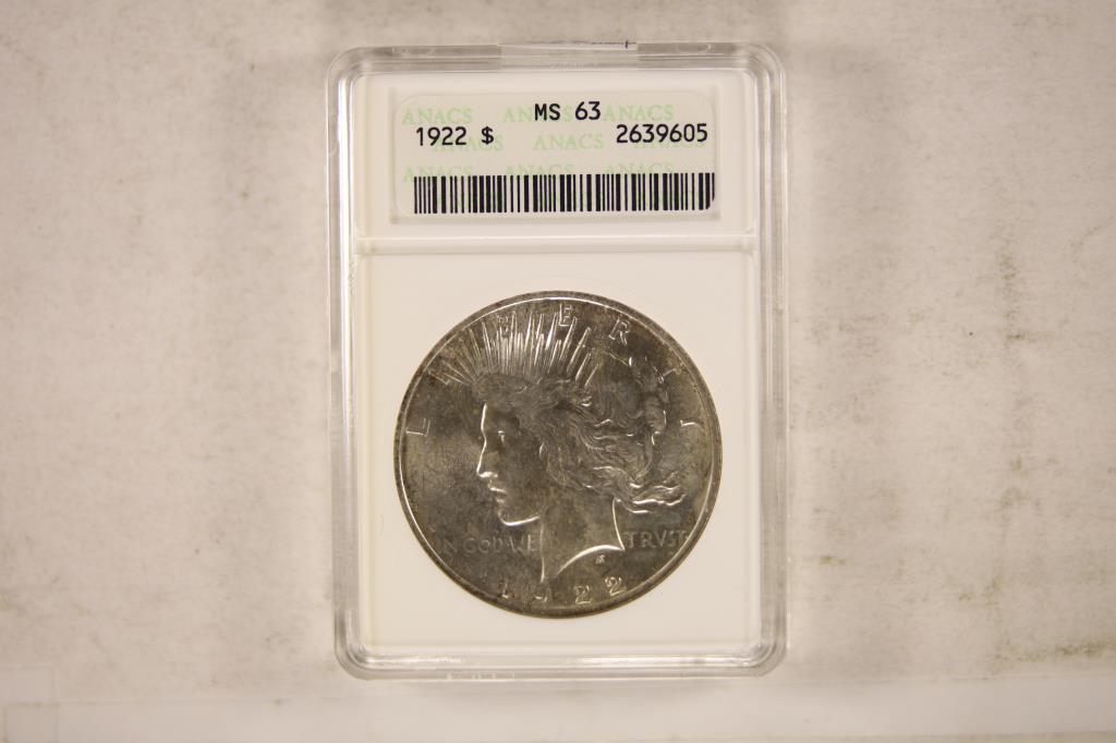 1922 PEACE SILVER DOLLAR ANACS MS63 (1 of 2)