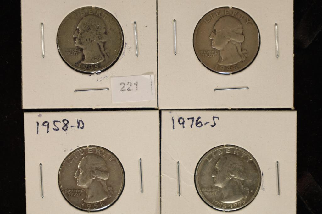 4 ASSORTED WASHINGTON SILVER QUARTERS: 1935-D, (1 of 2)