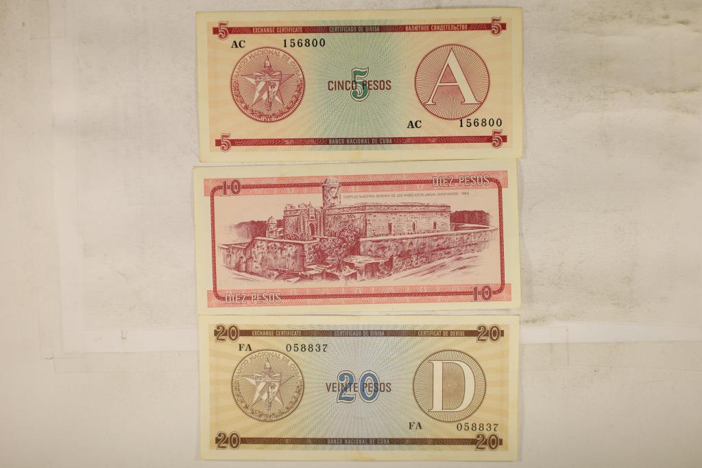 CUBA 5,10 & 20 PESOS FOREIGN EXCHANGE CERTIFICATES (1 of 2)