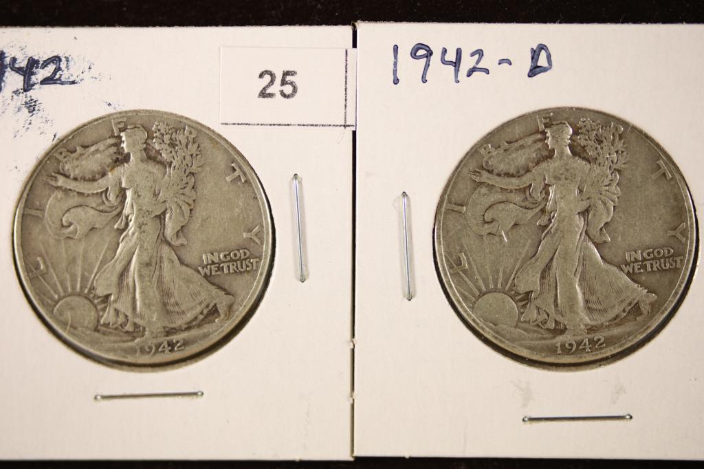 1942 & 1942-D SILVER WALKING LIBERTY HALF DOLLARS (1 of 2)