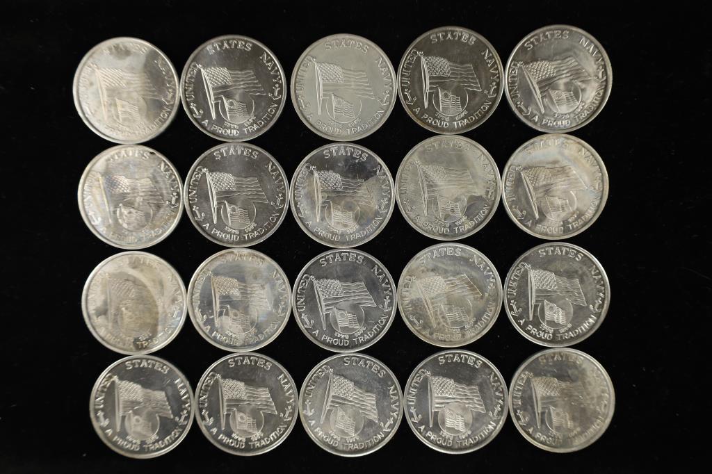 20- 1 1/2" ALUMINUM US NAVY RECRUTING TOKENS (1 of 2)