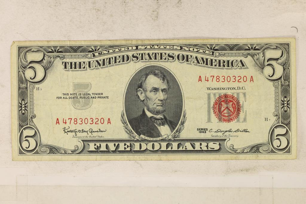 1963 US RED SEAL $5 NOTE (1 of 2)