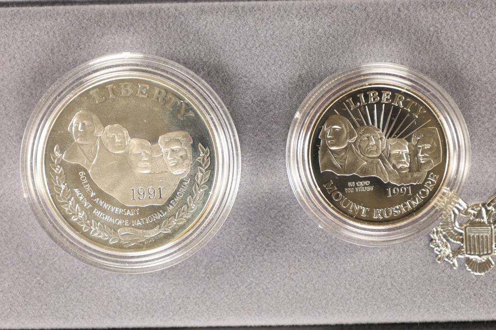 1991-S US 2 COIN MT. RUSHMORE PF SET SILVER DOLLAR (1 of 3)