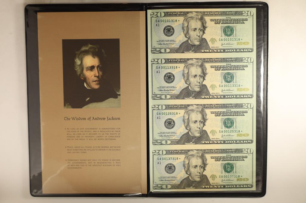 UNCUT SHEET OF 4-2004-A $20 FRN STAR NOTES IN (1 of 3)
