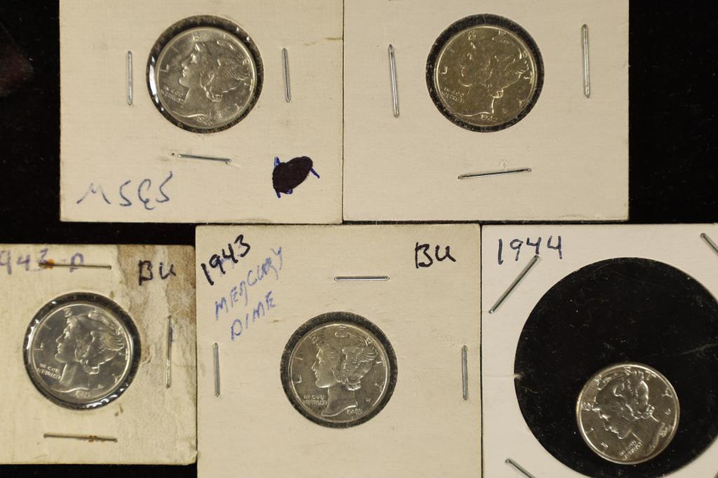 5 ASSORTED SILVER MERCURY DIMES BRILLIANT UNC: (1 of 2)