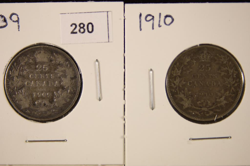1909 & 1910 SILVER CANADA 25 CENTS (1 of 2)