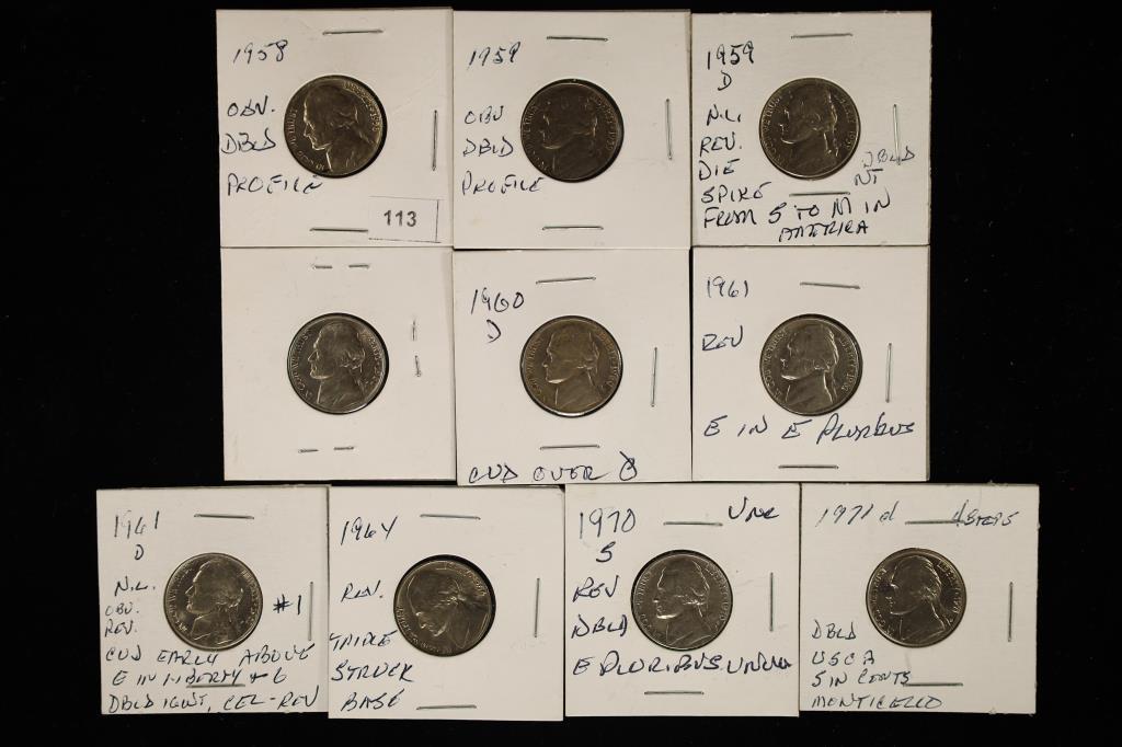 ERRORS 10 ASSORTED 1958-1971 JEFFERSON NICKELS (1 of 2)