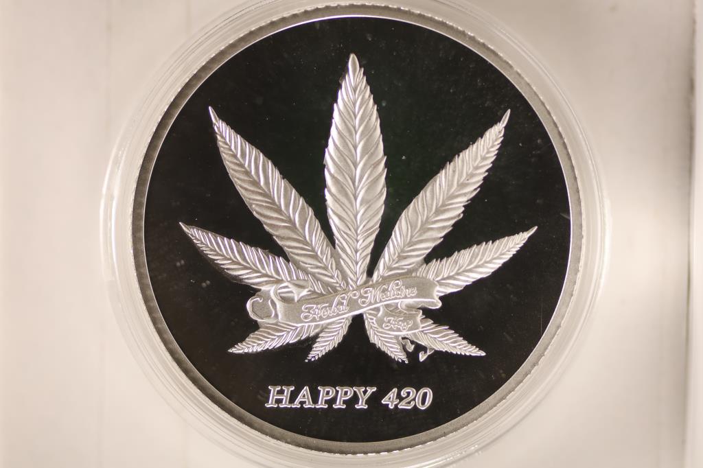 1 TROY OZ .999 FINE SILVER PROOF ROUND "HAPPY 420" (1 of 2)
