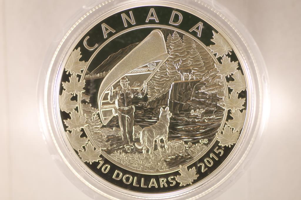 2015 CANADA SILVER $10 "CANOEING SCENE": IN HARD PLASTIC CASE