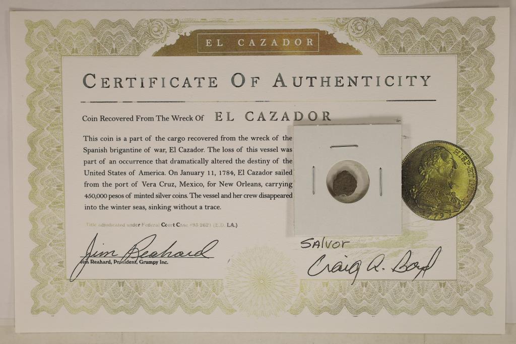 SHIP WRECK COIN FROM THE EL CAZADOR WITH (1 of 2)