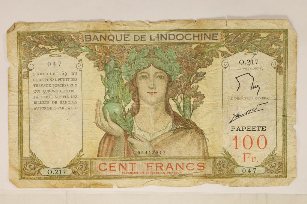 BANK OF INDOCHINA 100 FRANC LARGE SIZE BILL WITH (1 of 2)