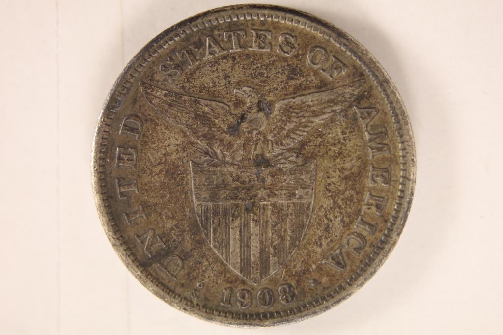 1908-S PHILIPPINES SILVER 1 PESO TONED (1 of 2)