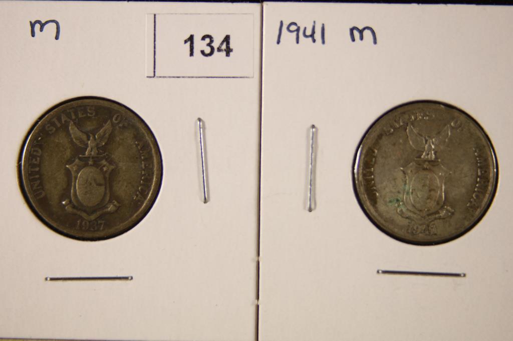 1937-M & 1941-M SILVER PHILIPPINES 2O CENTAVOS (1 of 2)
