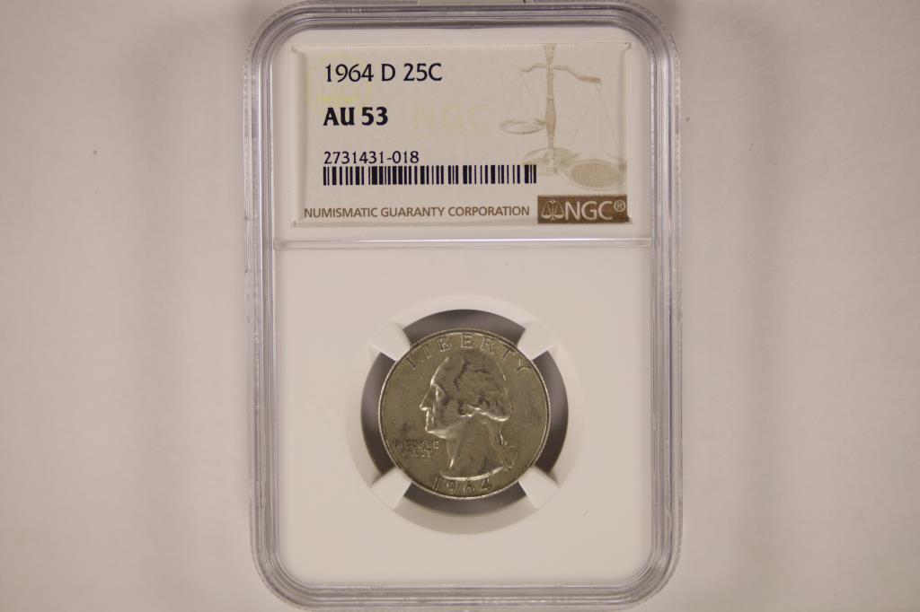 1964 WASHINGTON SILVER QUARTER NGC AU53 (1 of 2)