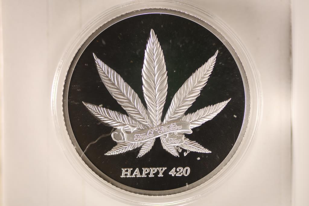 1 TROY OZ .999 FINE SILVER PROOF ROUND "HAPPY 420" (1 of 2)