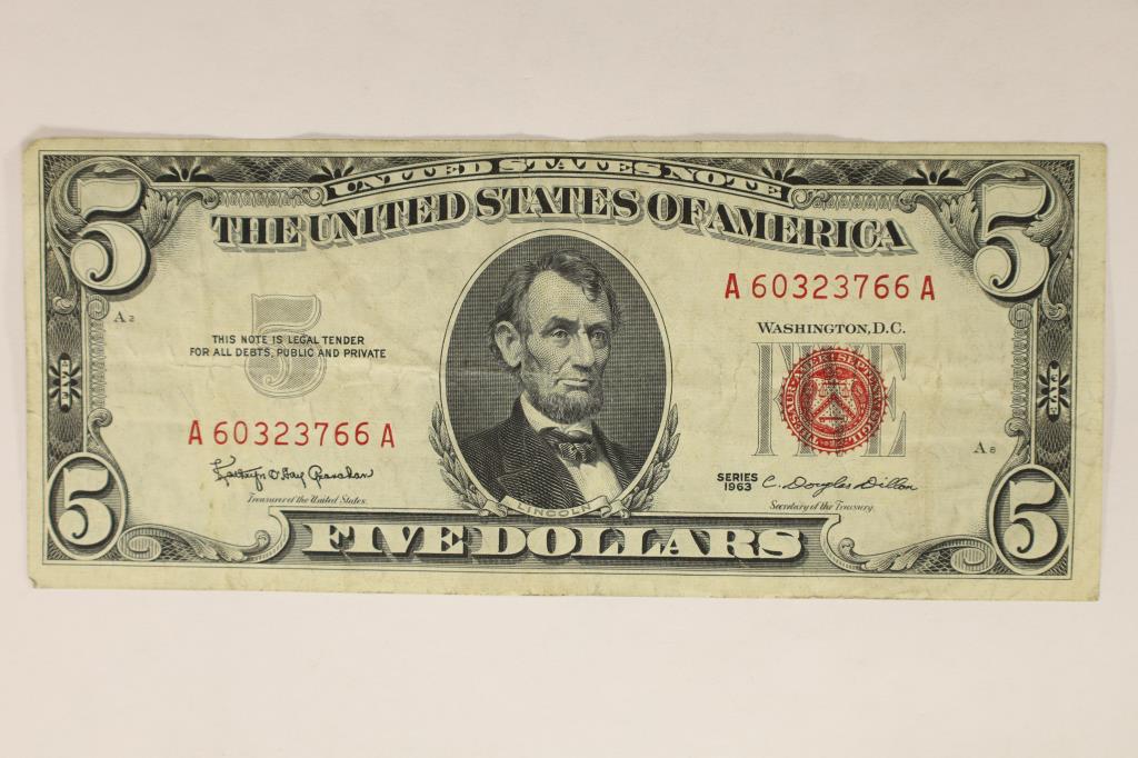 1963 $5 US RED SEAL NOTE (1 of 2)