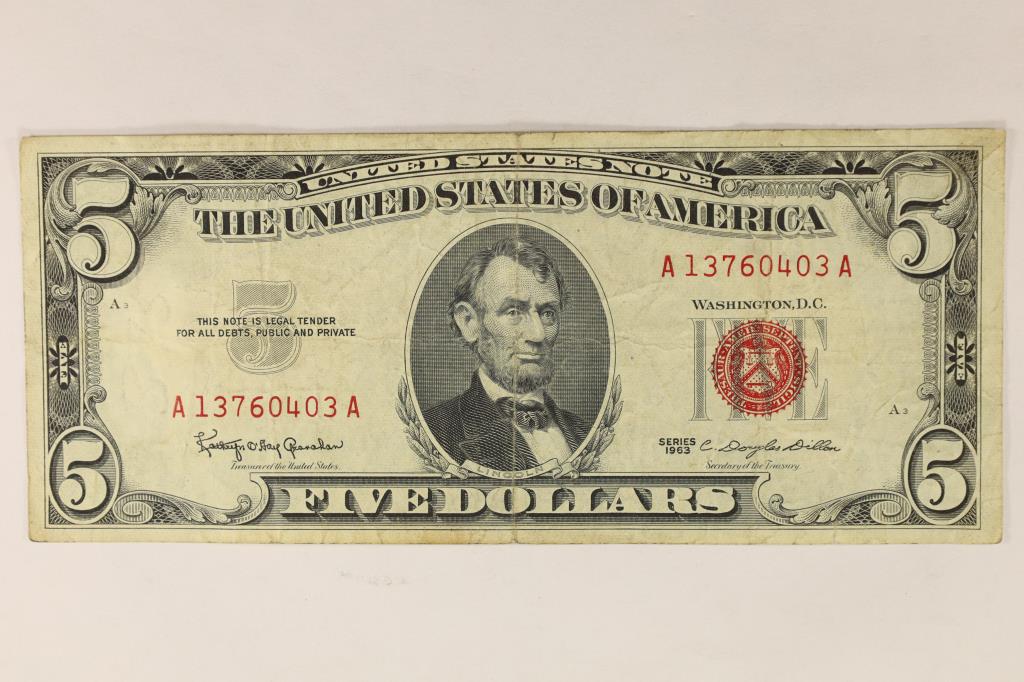 1963 $5 US RED SEAL NOTE (1 of 2)
