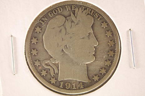 1914-S SILVER BARBER HALF DOLLAR VERY GOOD WITH: SCRATCHES