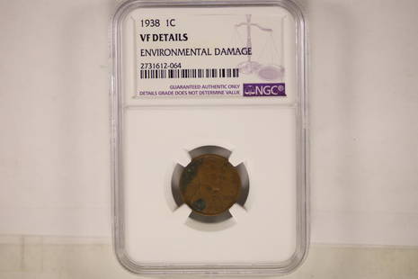 1938 LINCOLN CENT NGC VERY FINE DETAILS: ENVIRONMENTAL DAMAGE