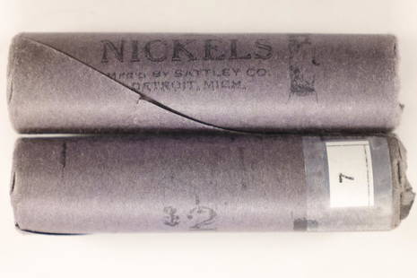 2-$2 SOLID DATE ROLLS OF 1963-P JEFFERSON NICKELS: BRILLIANT UNC