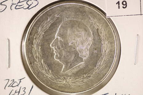 1953 SILVER MEXICO 5 PESOS UNC .6431 OZ. ASW: WATCH FOR OUR NEXT AUCTION ON MON. MAY 23RD, 2022 AT 7 PM EDT