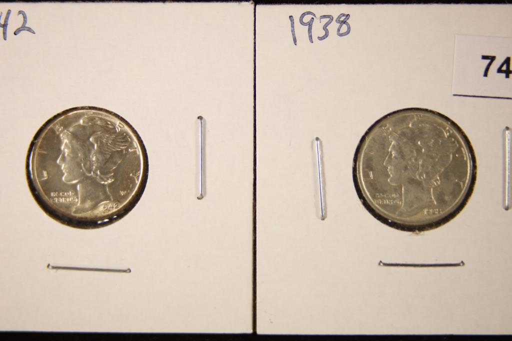 1938 & 1942 SILVER MERCURY DIMES BRILLIANT UNC (1 of 2)