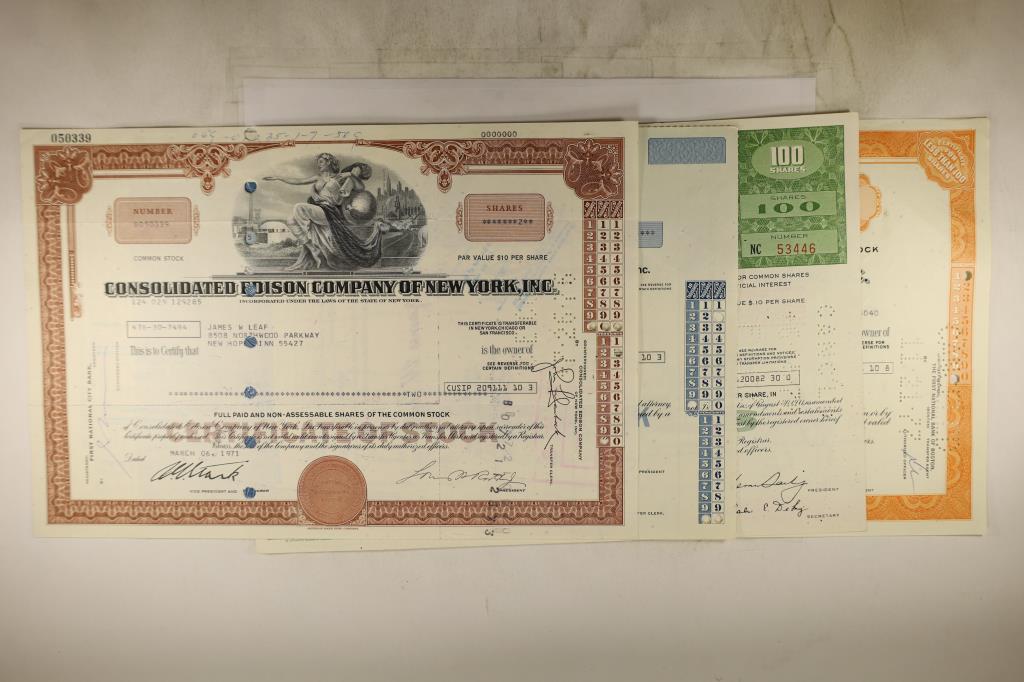 4 VINTAGE STOCK CERTIFICATES: 1971 CONSOLIDATED (1 of 5)
