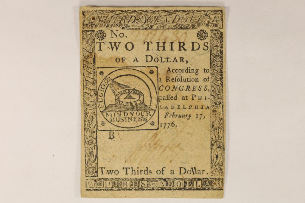 1776 US CONTINENTAL CURRENCY 2/3 OF A DOLLAR (1 of 2)