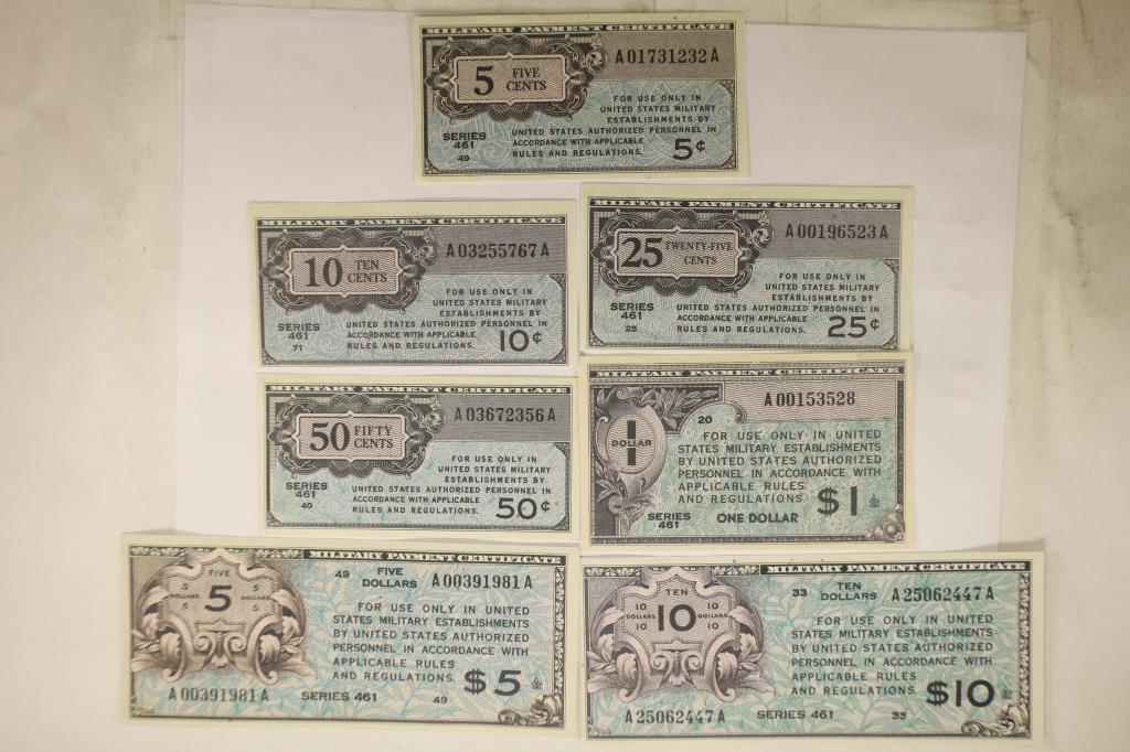 7 REPLICA SERIES 461 MILITARY PAYMENT CERTIFICATES (1 of 2)