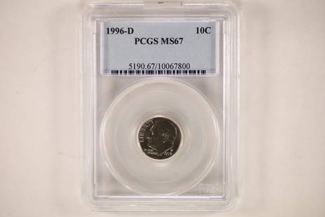 1996-D ROOSEVELT DIME PCGS MS67: WATCH FOR OUR NEXT AUCTION ON MONDAY MAY 30TH, 2022 AT 7 PM EDT