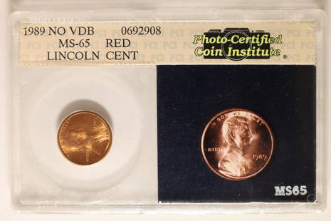 1989 LINCOLN CENT NO-VDB MS65 RED IN OLD PHOTO: GRADE SLAB