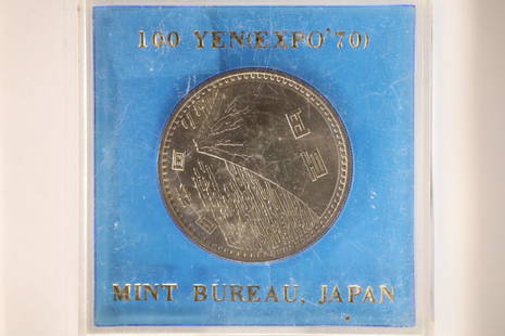 1970 JAPAN 100 YEN EXPO 70 IN JAPAN MINT BUREAU: PLASTIC CASE, BRILLIANT UNC