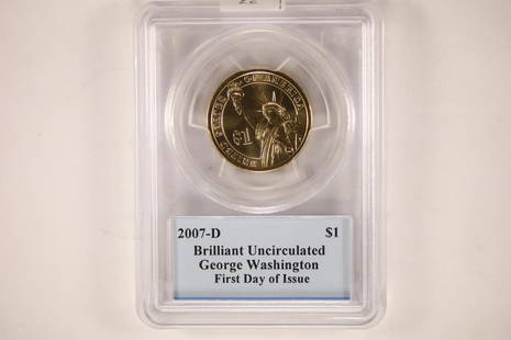 2007-D PRESIDENTIAL DOLLAR PCGS BRILLIANT UNC: GEORGE WASHINGTON 1ST DAY ISSUE, PRESIDENTIAL SERIES