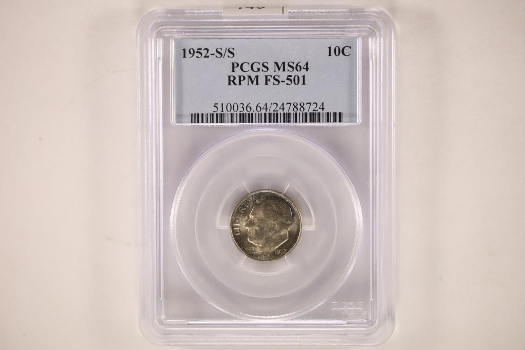 1952-S/S ROOSEVELT DIME PCGS MS64 RPM FS-501 (1 of 2)
