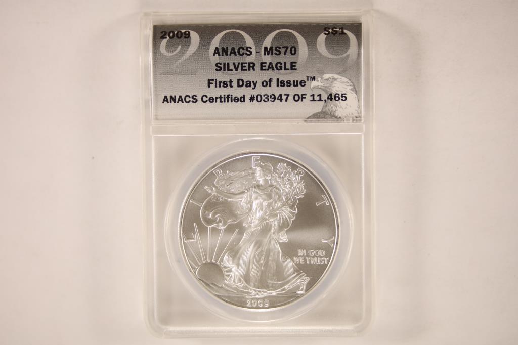 2009 AMERICAN SILVER EAGLE ANACS MS70 1ST DAY OF (1 of 2)